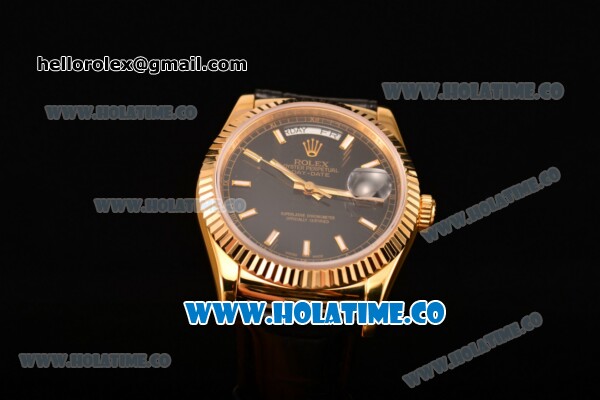Rolex Day-Date Asia 2813/Swiss ETA 2836/Clone Rolex 3135 Automatic Yellow Gold Case with Stick Markers and Black Dial (BP) - Click Image to Close